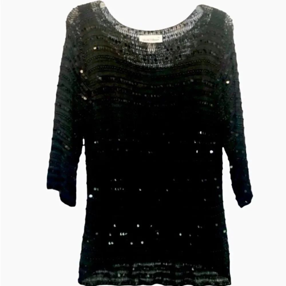 S M Collection Beaded and Sequined Sweater in Black Women’s XL